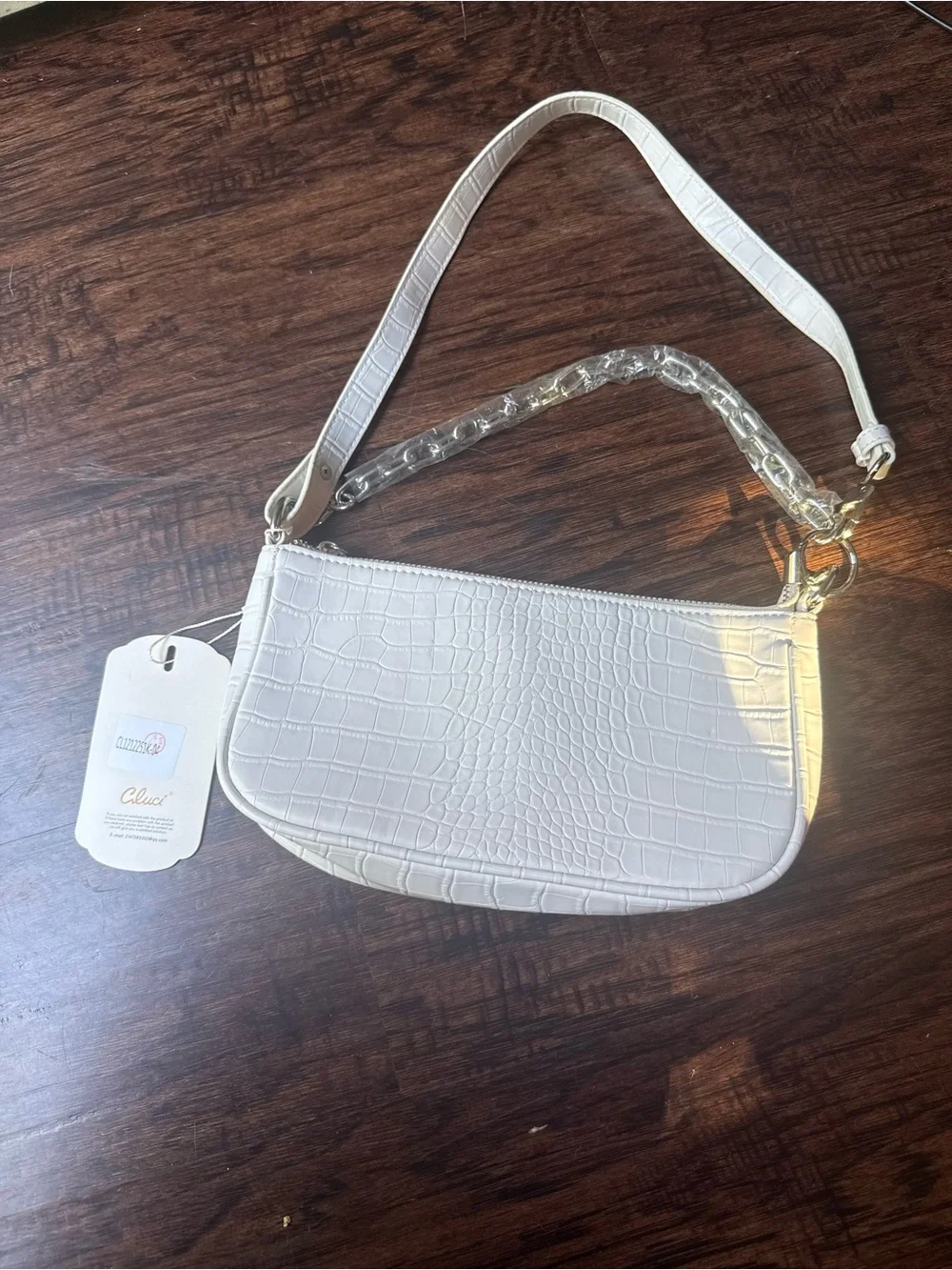 White Croc-Embossed Wristlet Bag